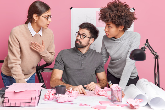 Two Women And One Man Colleagues Pose In Coworking 2023 11 27 05 07 08 Utc